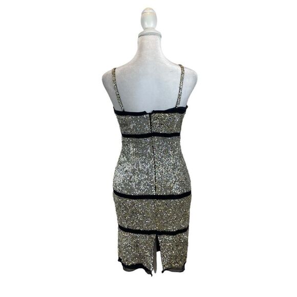 Basix II Brand Silver and Gold Sequin Silk Mini Dress Size 2 - Picture 7 of 13